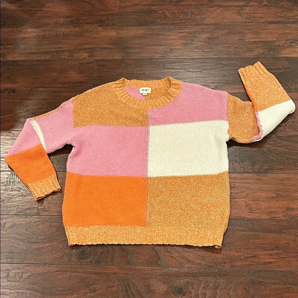 Bibi Color Block Sweater - Pink, Orange, and Cream - Picture 1 of 4